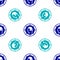 Blue Ancient Greek coin icon isolated seamless pattern on white background. Vector