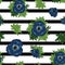 Blue anemone vector seamless pattern on stripped background