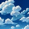 Blue anime sky with clouds. Artwork created using generative AI.
