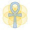 Blue Ankh fits perfect in gold colored Seed of Life, Sacred Geometry