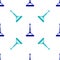 Blue Antenna icon isolated seamless pattern on white background. Radio antenna wireless. Technology and network signal