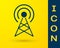 Blue Antenna icon isolated on yellow background. Radio antenna wireless. Technology and network signal radio antenna