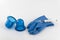 Blue anti cellulite vacuum silicone banks for body on white background