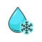 Blue aqua drop and snow snowflake outline icon