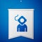 Blue Aqualung icon isolated on blue background. Diving helmet. Diving underwater equipment. White pennant template