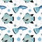 Blue Aquarium Fishes Seamless Pattern in Flat