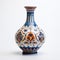 Blue Arabesque Vase: Iranian Art Pottery On White Background