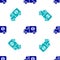 Blue Armored truck icon isolated seamless pattern on white background. Vector