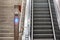 Blue Arrow Escalator Stairs Electric Train Station Metal Conveyor Steel Sign