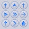 Blue arrow on gray buttons. 3d icons set