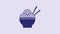 Blue Asian noodles in bowl and chopsticks icon isolated on purple background. Street fast food. Korean, Japanese