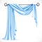 Blue asymmetric curtains on the ledge forged isolated on a white