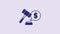 Blue Auction hammer price icon isolated on purple background. Gavel - hammer of judge or auctioneer. Bidding process
