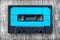 Blue audio tape wood background vintage