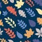 Blue autumn background with color leaves. Seamless pattern.