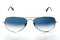 Blue aviator sunglasses on white