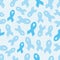 Blue awareness ribbon seamless vector background.