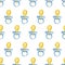 Blue baby boy watercolor seamless pattern with pacifier. Baby blue paint brush stroke background