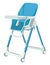 Blue baby high chair for feeding, modern design, isolated on white. Comfortable infant seat for meal times, easy clean