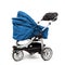 Blue baby stroller on white