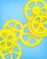 Blue background with gears yellow.