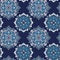 Blue background with kaleidoscopic flower ornaments