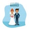 Blue background poster of we are getting married with faceless couple of just married