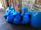 Blue bags on the floor