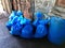 Blue bags on the floor