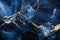 Blue Bahia marble, with its striking blue background and waves of white and gold veins. Generative AI