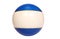 Blue ball with white and gold stripes