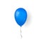 Blue balloon 3D, thread, isolated white background. Color glossy flying baloon, ribbon for birthday celebrate, surprise