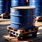 Blue barrel drum for liquid chemical storage in warehouse inventory