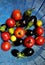 Blue Basket full of colourful Vegetables