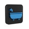 Blue Bathtub icon isolated on transparent background. Black square button.