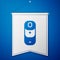 Blue Battery charge level indicator icon isolated on blue background. White pennant template. Vector