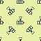 Blue Battery charge level indicator icon isolated seamless pattern on yellow background. Vector