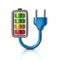 Blue battery charging plug icon 3d illustration