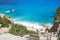 Blue beach with some people seen from the top. Cala Goloritze in