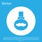 Blue Beard and mustaches care oil bottle icon isolated on blue background. Glass bottle with pipette. White circle