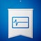 Blue Beat dead in monitor icon isolated on blue background. ECG showing death. White pennant template. Vector