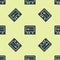 Blue Beat dead in monitor icon isolated seamless pattern on yellow background. ECG showing death. Vector