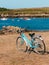 Blue bicycle on the grassy field in the Batz Island in France