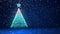 Blue Big Christmas tree from glow shiny particles on the left side. Winter theme for Xmas or New Year background with