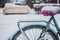 Blue bike covered with snow.