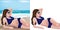 Blue bikini girl lying on beach