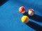 Blue billiard table with colorful balls, snooker bar