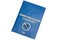 Blue biometric passport on a white background with the inscription IMMUNIZATION PASSPORT and danger biohazard caution sign.