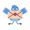 Blue Bird Carry Letter Envelope Flying with Post Vector Illustration