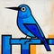 Blue Bird In De Stijl Style: A Unique Ink Wall Art